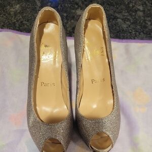 Christian Louboutin Silver Glitter Heels Sz 37